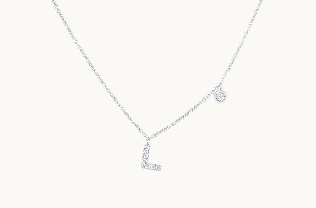 Necklace Initial Letter L White Gold with Diamond