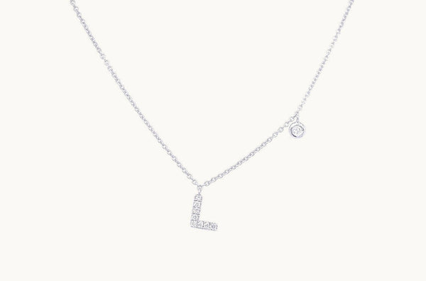 Necklace Initial Letter L White Gold with Diamond