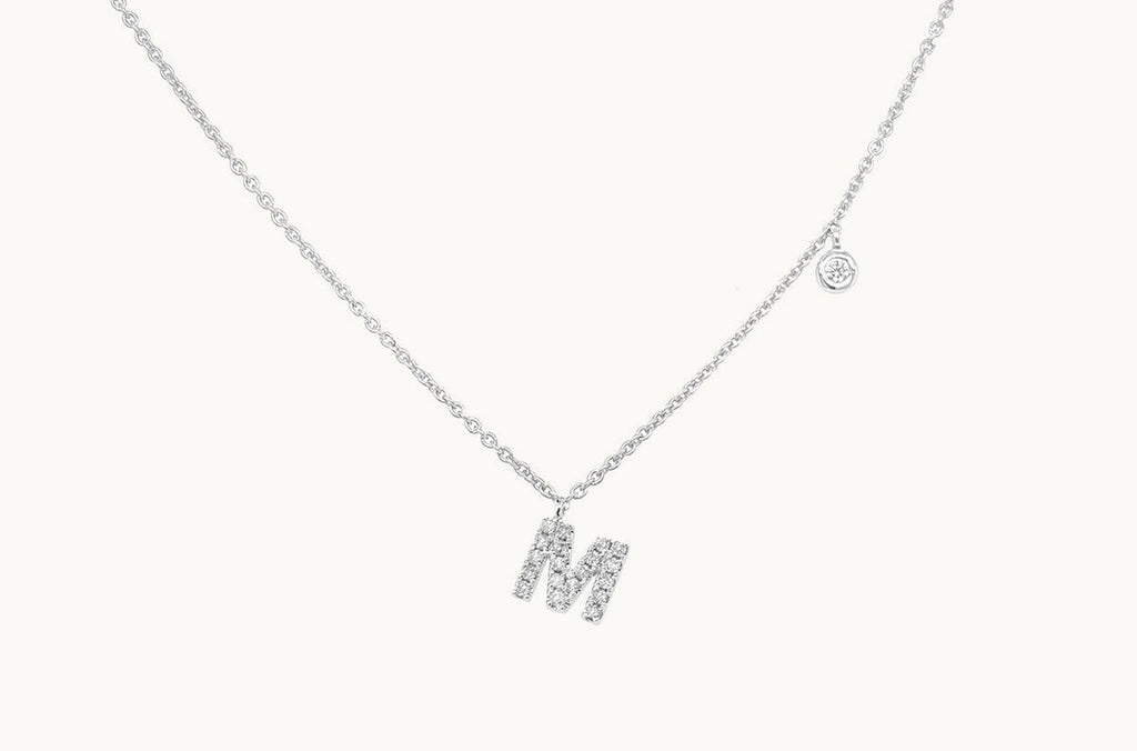 Necklace Initial Letter M White Gold with Diamond
