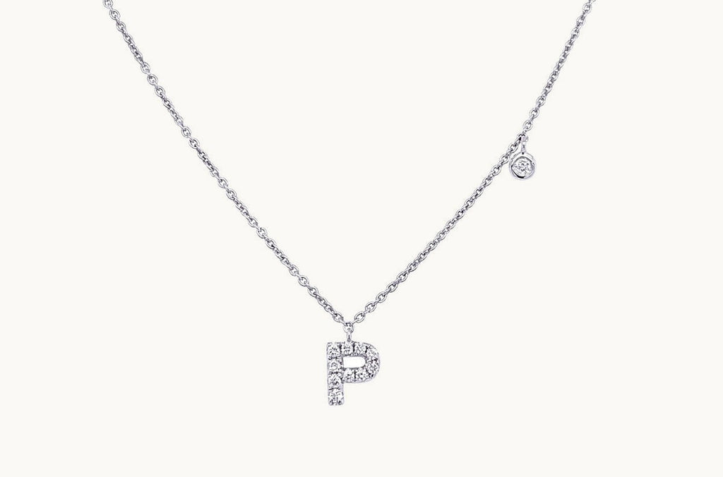 Necklace Initial Letter P White Gold with Diamond