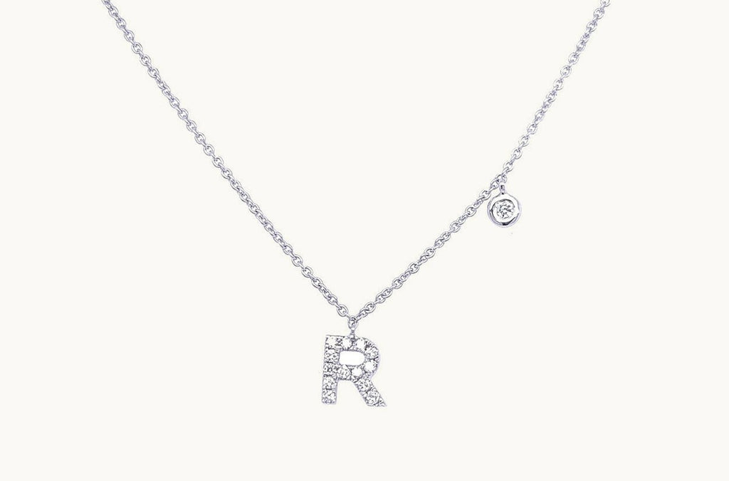 Necklace Initial Letter R White Gold with Diamond
