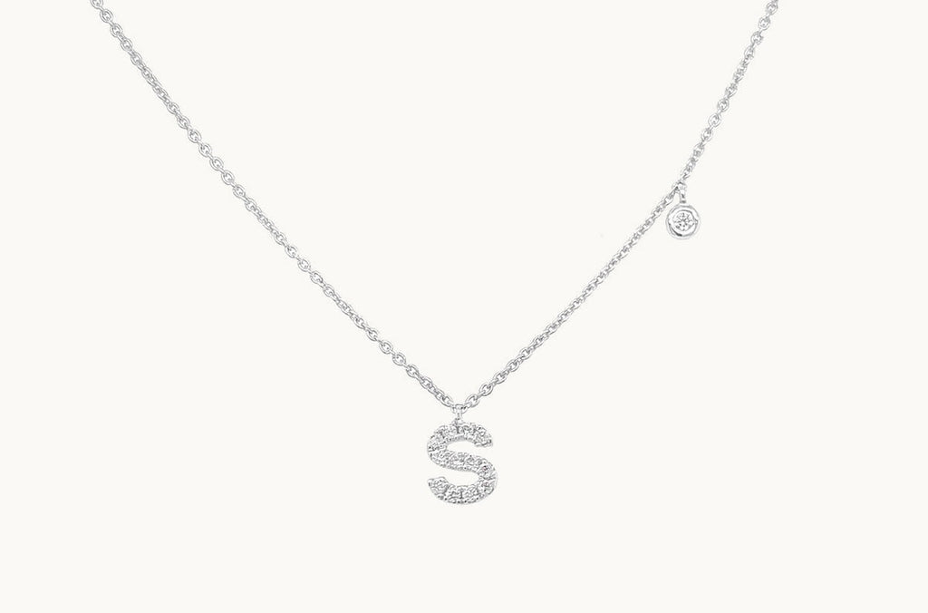 Necklace Initial Letter S White Gold with Diamond