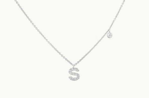Necklace Initial Letter S White Gold with Diamond