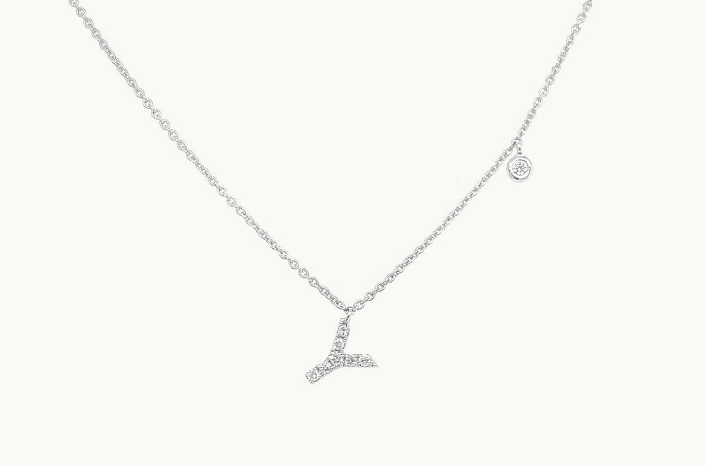 Necklace Initial Letter Y White Gold with Diamond