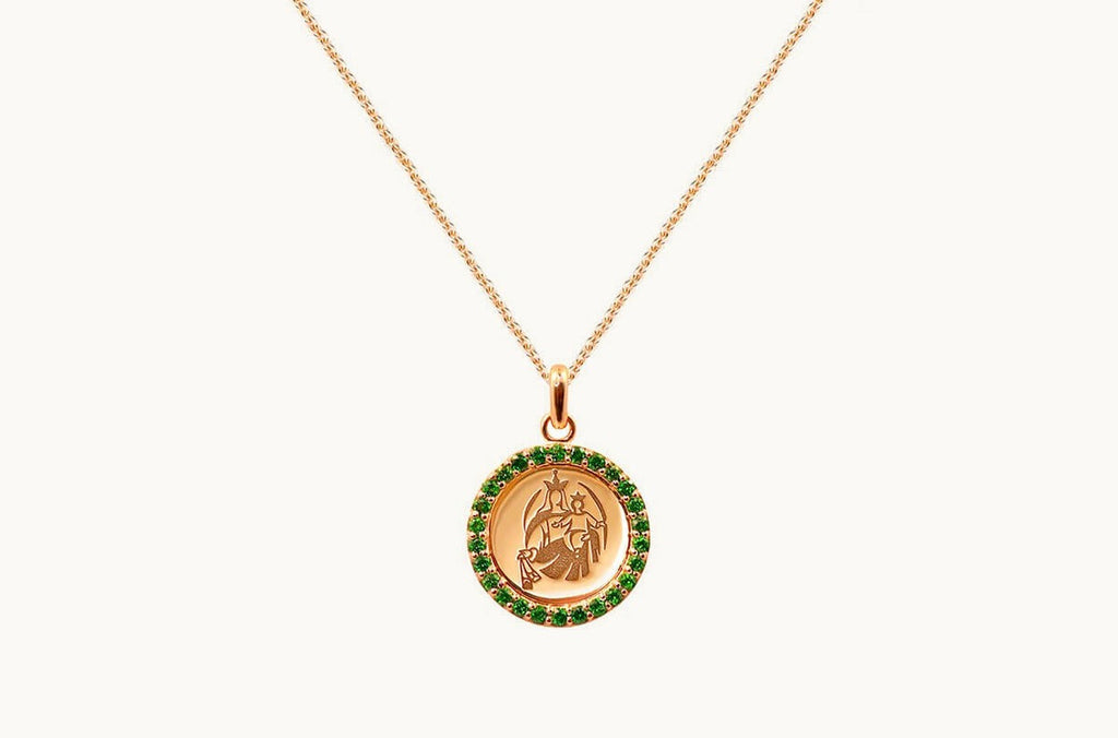 Medal Our Lady of Mount Carmen | Virgen del Carmen Gold & Green Garnet