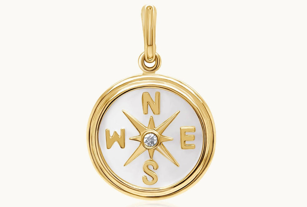 Pendant 14kt Gold Mother of Pearl Compass