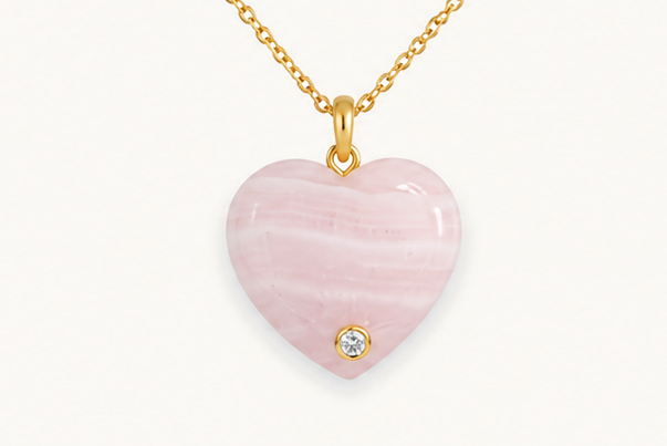 Pendant 14kt Gold Rose Quartz Heart & Round Diamonds
