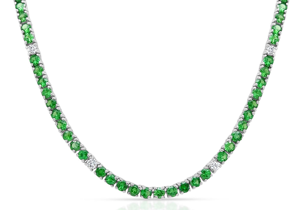 Necklace 18kt Gold Round Tsavorites and Diamonds Tennis