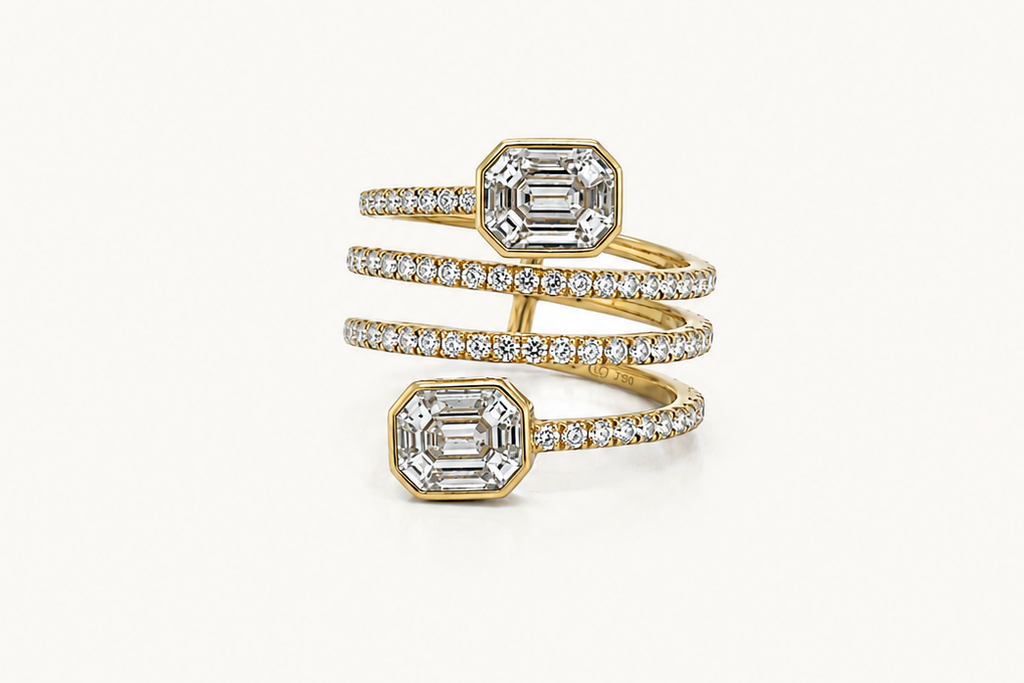 Ring 14 Kt Yellow Gold Spiral Shape whit Diamonds