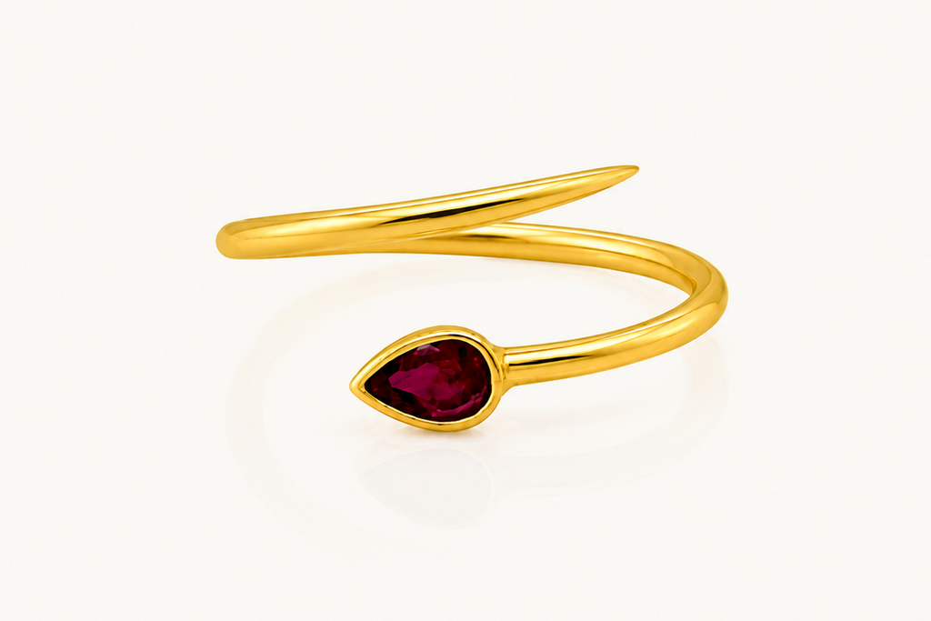Ring 14kt Gold Spring Pear Shape Ruby