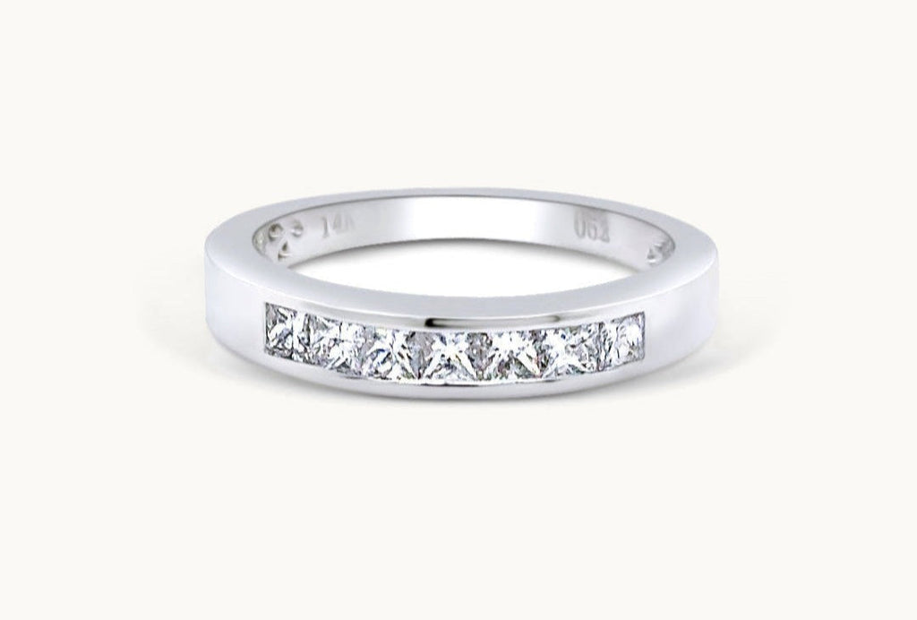 Ring 14kt White Gold Half Band Channel Setting 7 Diamonds 0.52 carats