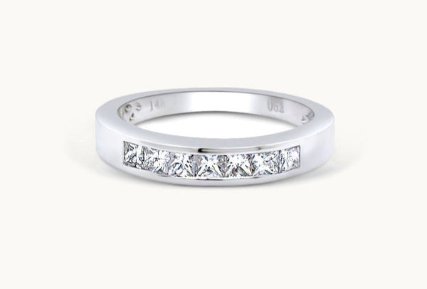 Ring 14kt White Gold Half Band Channel Setting 7 Diamonds 0.52 carats