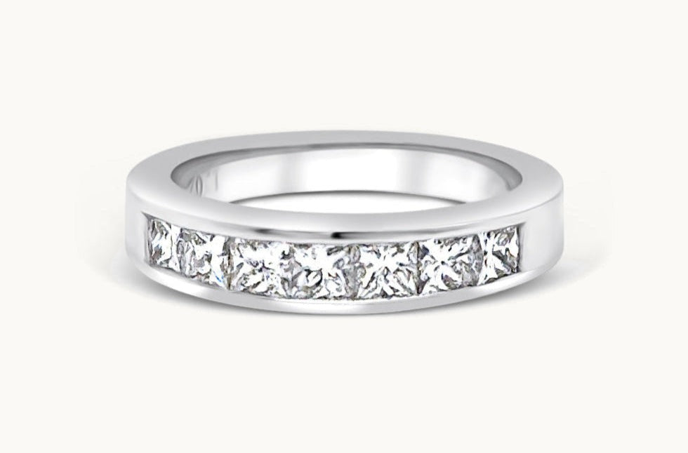 Ring 14kt White Gold Half Band Channel Setting 7 Diamonds 1.02 carats