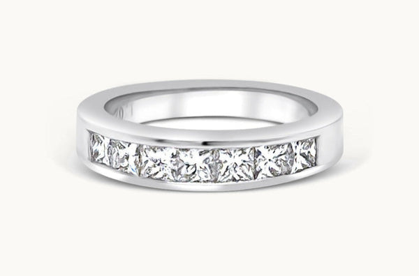 Ring 14kt White Gold Half Band Channel Setting 7 Diamonds 1.02 carats