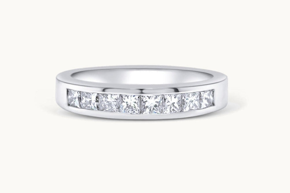 Ring 14kt White Gold Half Band Channel Setting 8 Diamonds 0.74 carats