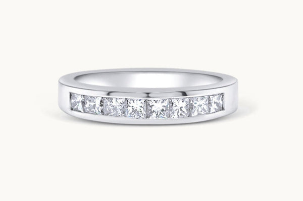 Ring 14kt White Gold Half Band Channel Setting 8 Diamonds 0.74 carats