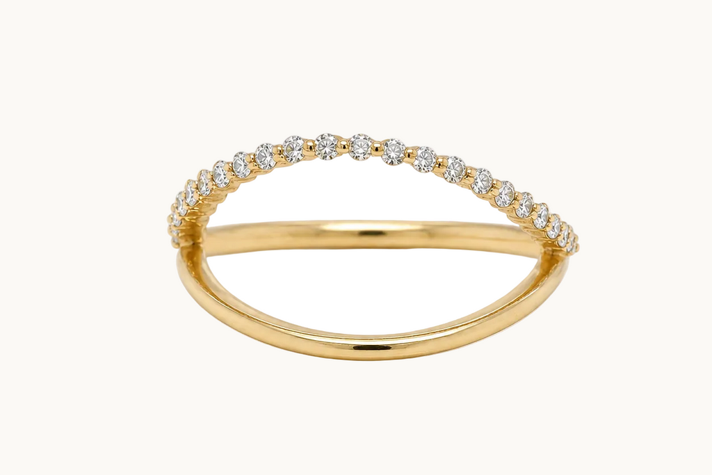Ring 14kt Yellow Gold Round Diamonds Double Curved Band