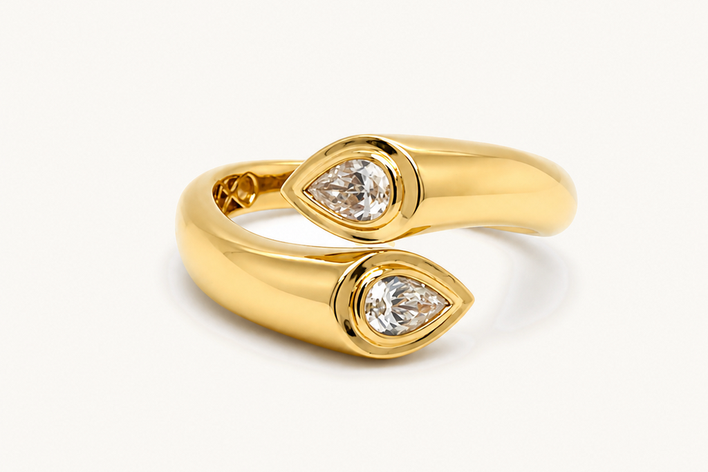 Ring 14kt Yellow Gold You and Me Pear Shape Diamonds