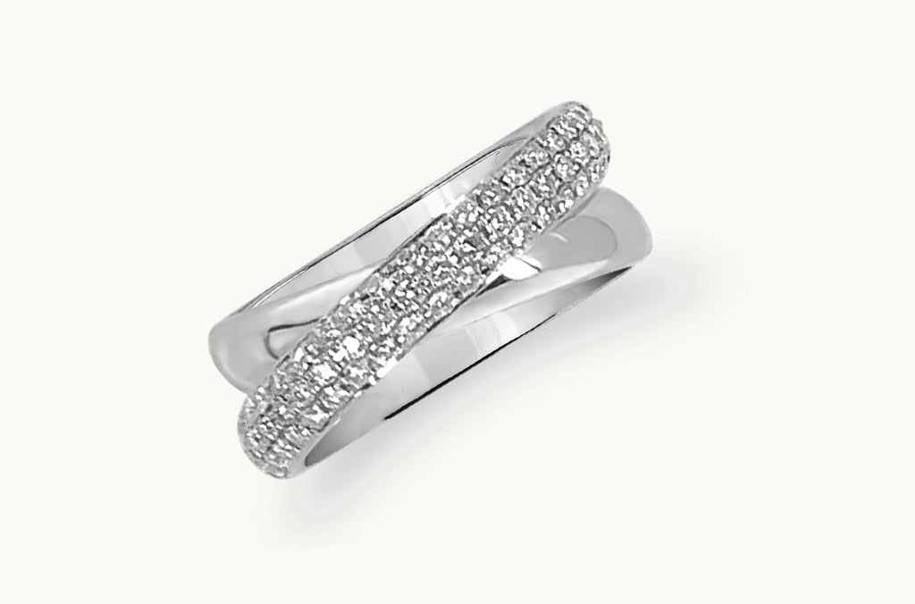 Ring 18kt Gold 64 Diamonds Criss Cross Wedding Band