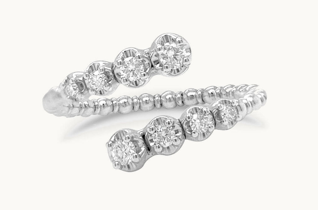 Ring 14kt Gold Bujukan Beaded Open Ring & Diamonds