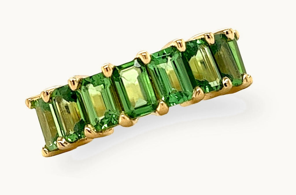 Ring 18kt Gold Half Band Emerald Cut Tsavorite Garnets 2.7 cts