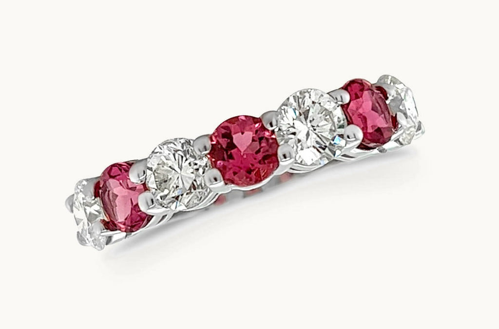 Ring 18kt Gold Half Band Tourmalines & Diamonds