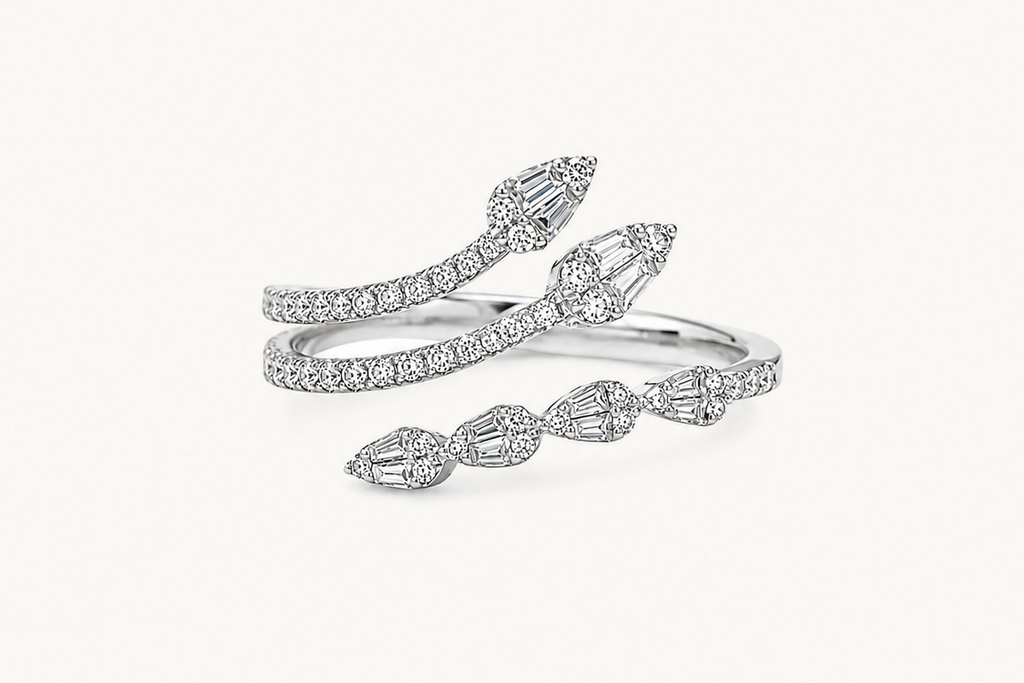 Ring 18kt Gold Open Baguettes and Round Diamonds
