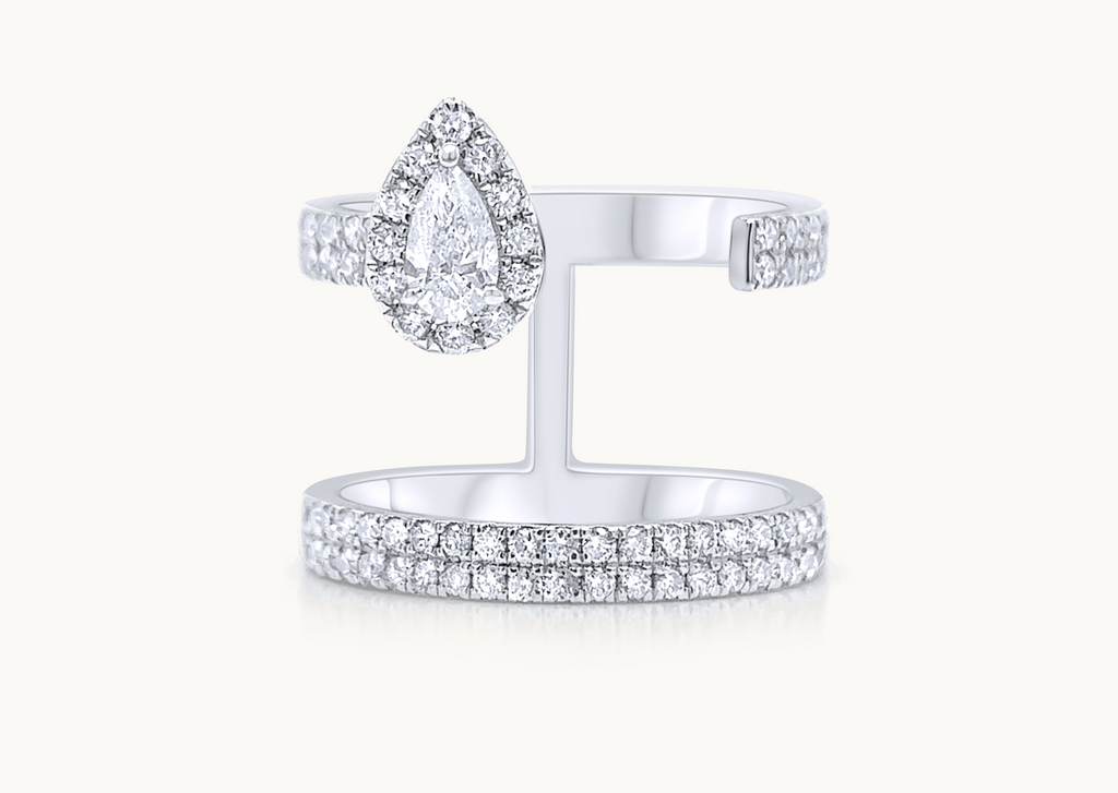 Ring 18kt Gold Open Pear and Round Diamonds