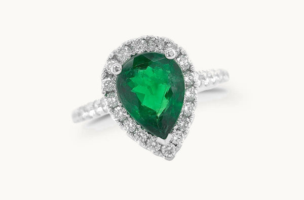 Ring 18kt Gold Pear GIA Emerald & Diamonds Pave