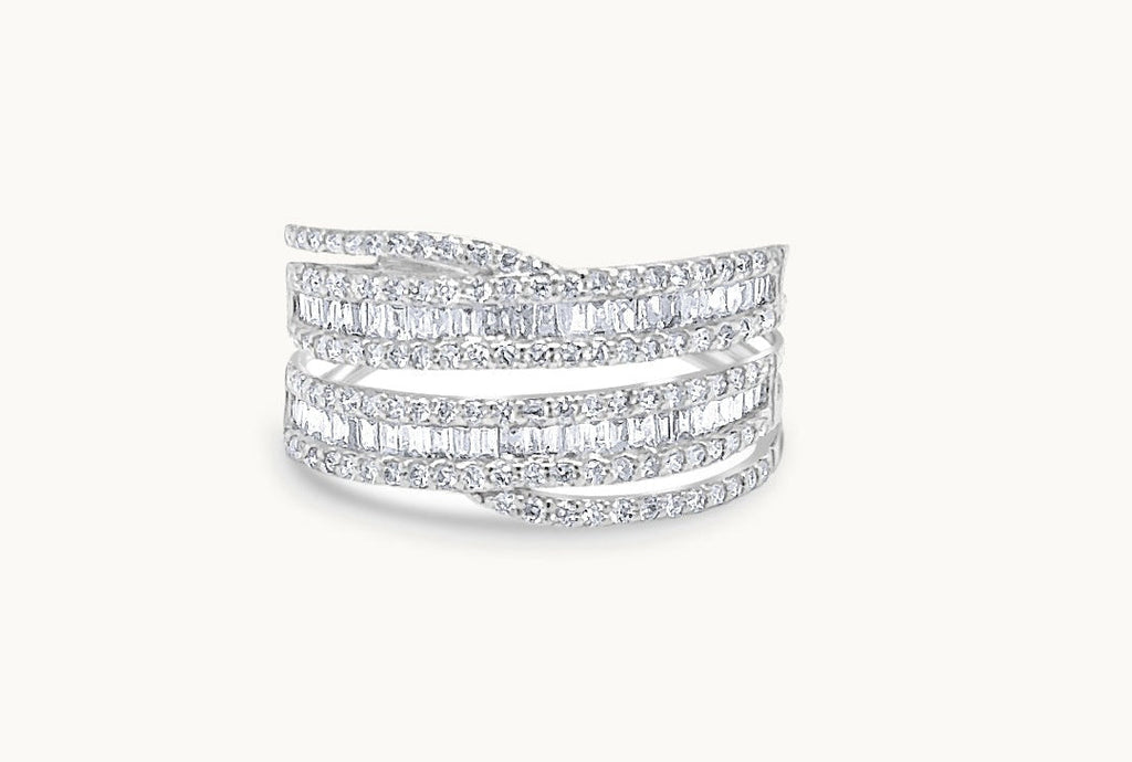 Ring 18kt Gold Round & Baguette Diamonds Double Band