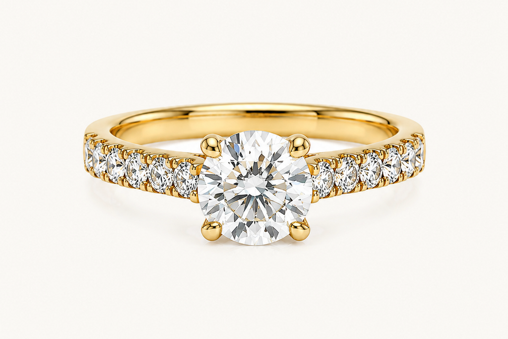 Ring 18Kt Gold Round Diamond 1.05cts GIA K-SI2 & Pave