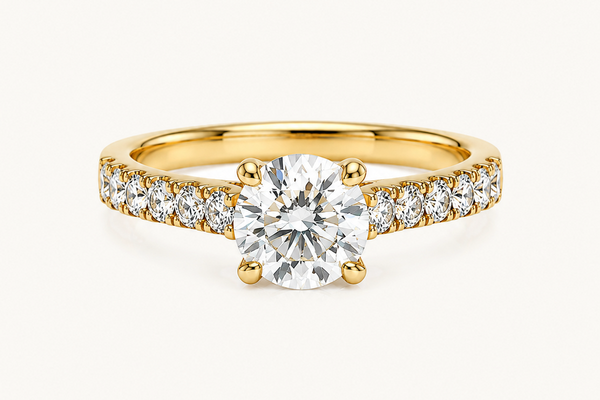 Ring 18Kt Gold Round Diamond 1.05cts GIA K-SI2 & Pave