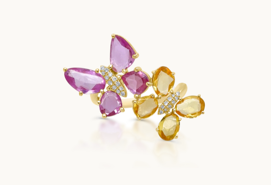 Ring 18kt Gold Sapphire Butterfly & Diamonds