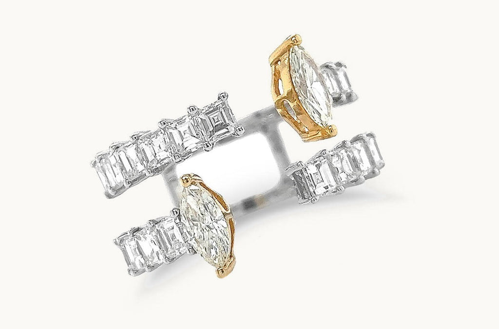 Ring 18kt Mixed Gold Open Carre & Marquise Diamonds
