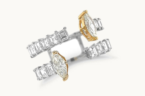 Ring 18kt Mixed Gold Open Carre & Marquise Diamonds