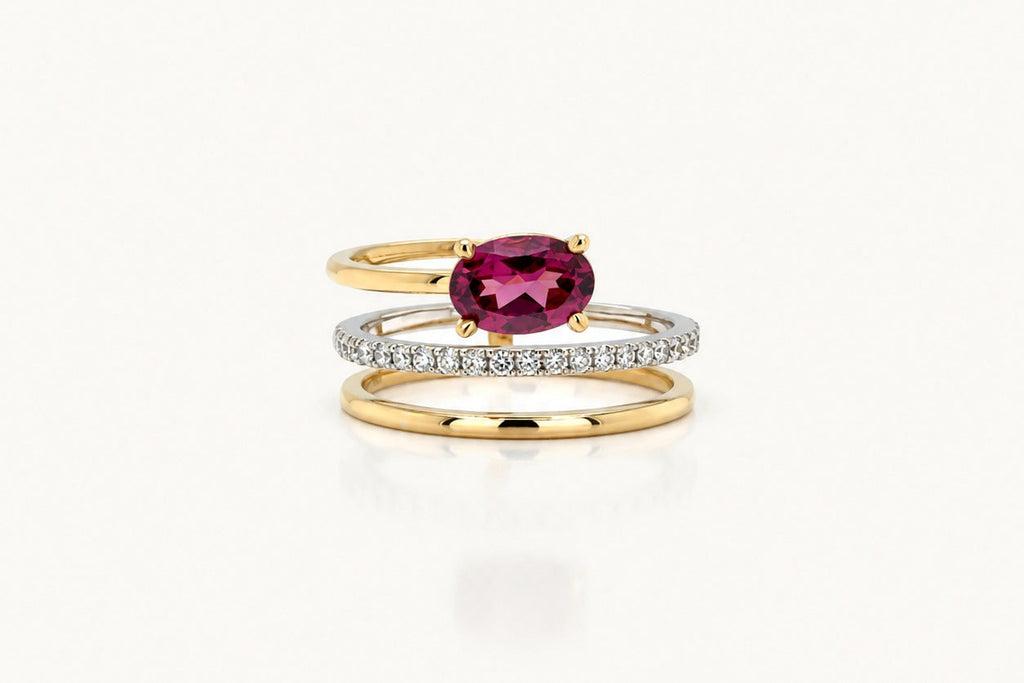 Ring 18kt Mixed Gold Spiral Tourmaline & Diamonds
