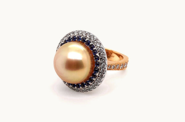 Ring 18kt Rose Gold Pearls Sapphires & Diamonds