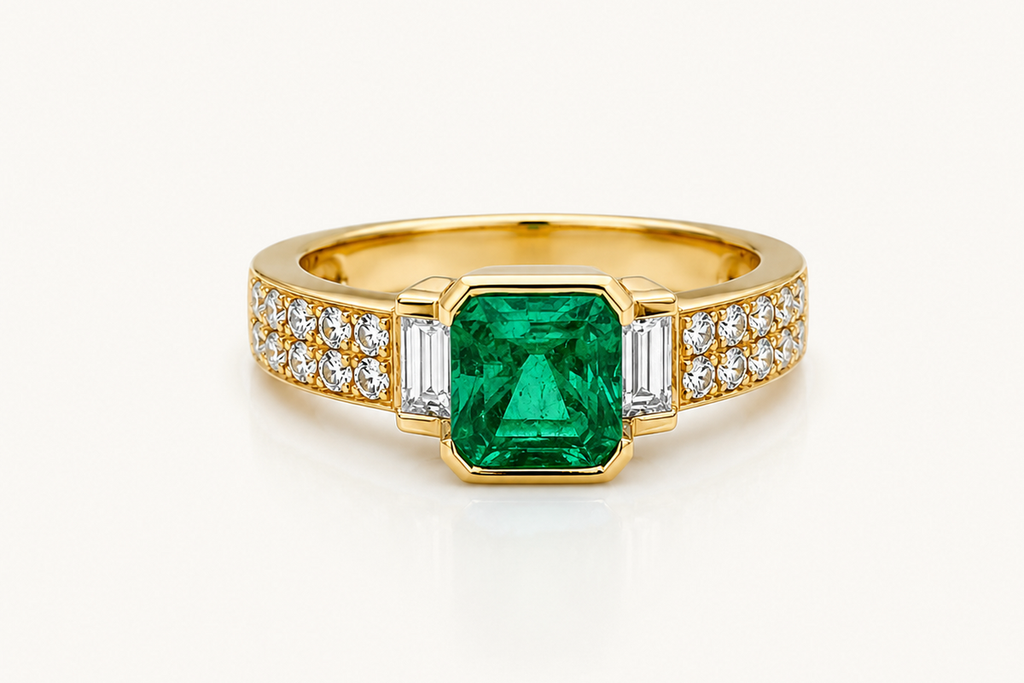 Ring 18kt Yellow Gold Emerald & Diamonds