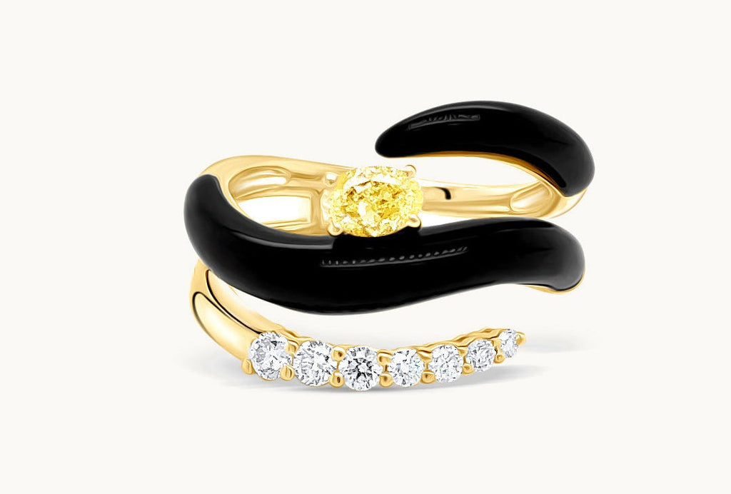 Ring 18kt Yellow Gold Spiral Agate & Diamonds