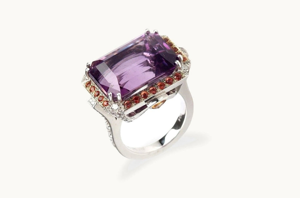 Ring Amethyst with Orange Sapphire & Diamonds