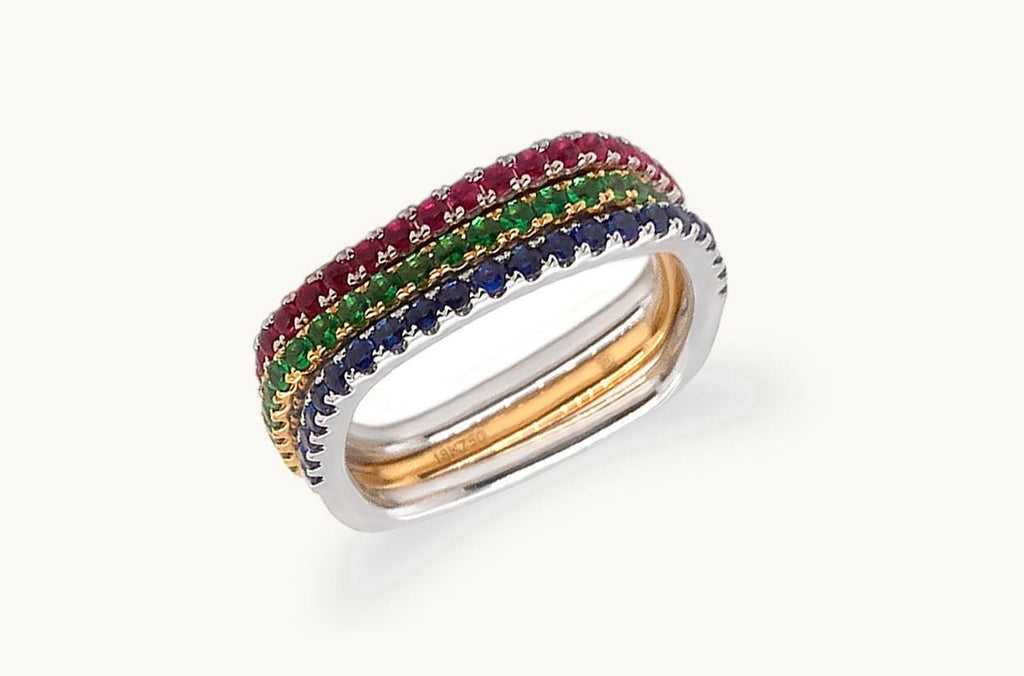 Ring 18kt Gold Half Band Mini Round Gems