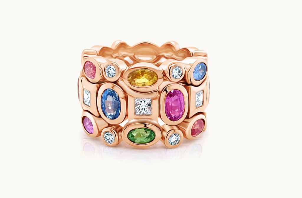 Ring Multicolor Sapphires & Diamonds in Rose Gold
