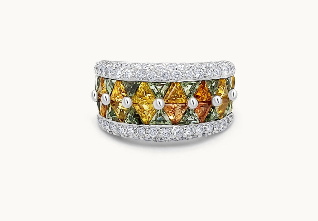 Ring Multicolor Sapphires & Diamonds in White Gold