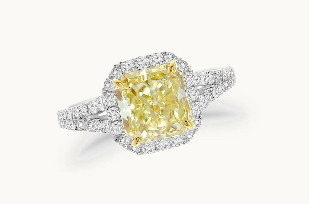 Ring Platinum GIA Fancy Yellow Diamond & Pave Split Shank