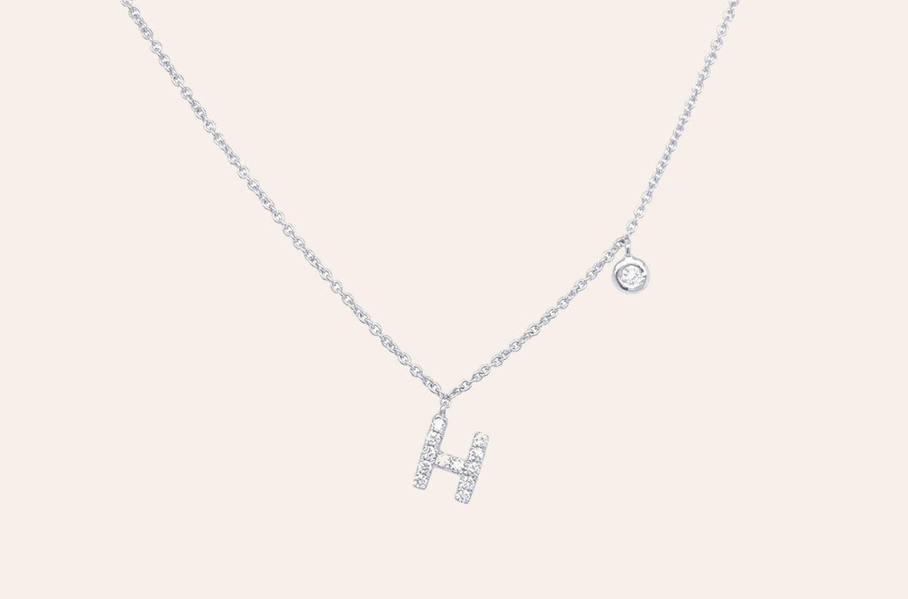 Necklace Initial Letter H White Gold with Diamond