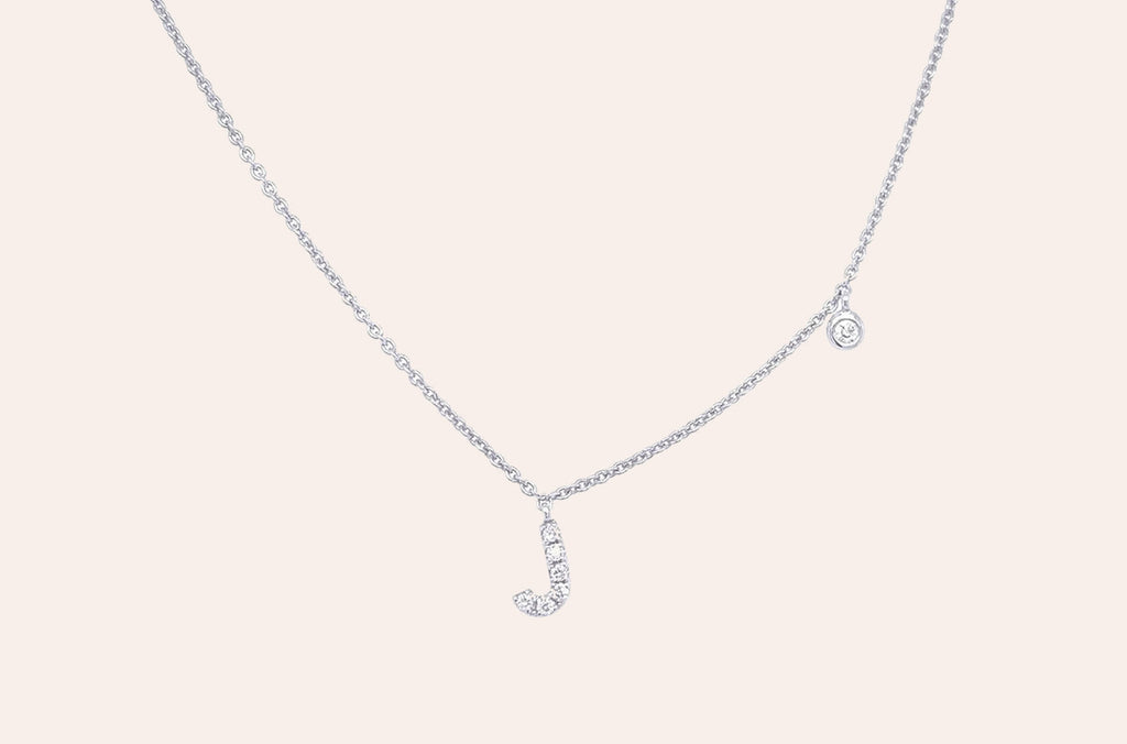Necklace Initial Letter J White Gold with Diamond