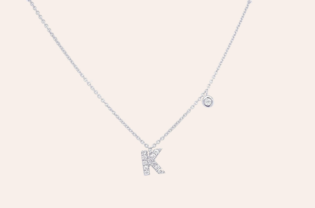 Necklace Initial Letter K White Gold with Diamond