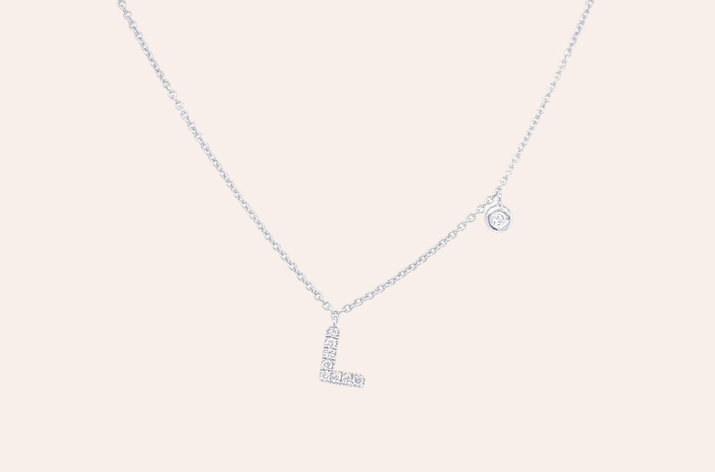 Necklace Initial Letter L White Gold with Diamond