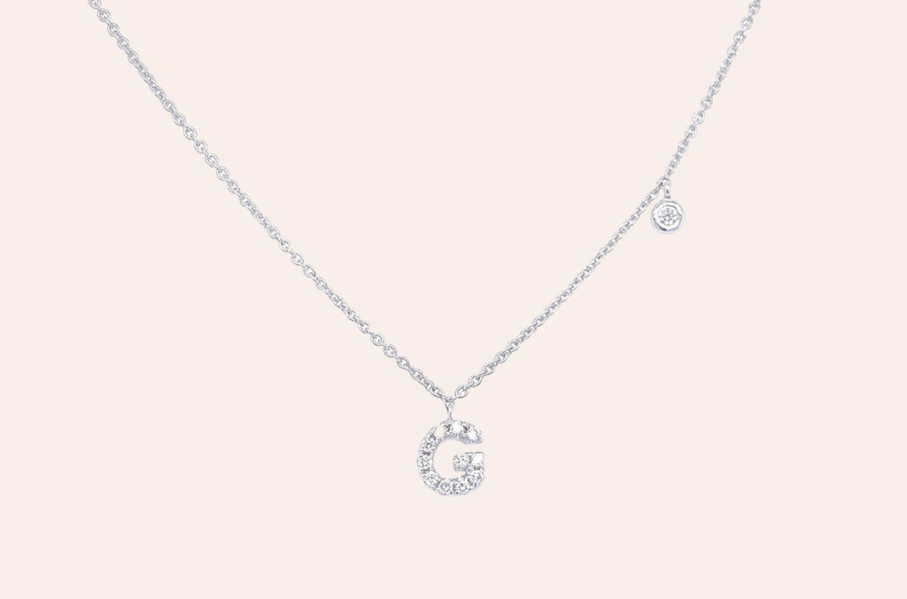Necklace Initial Letter G White Gold with Diamond