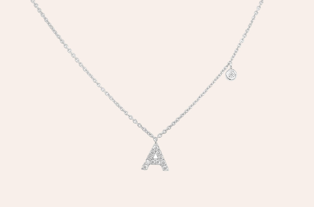 Necklace Initial Letter A White Gold with Diamond